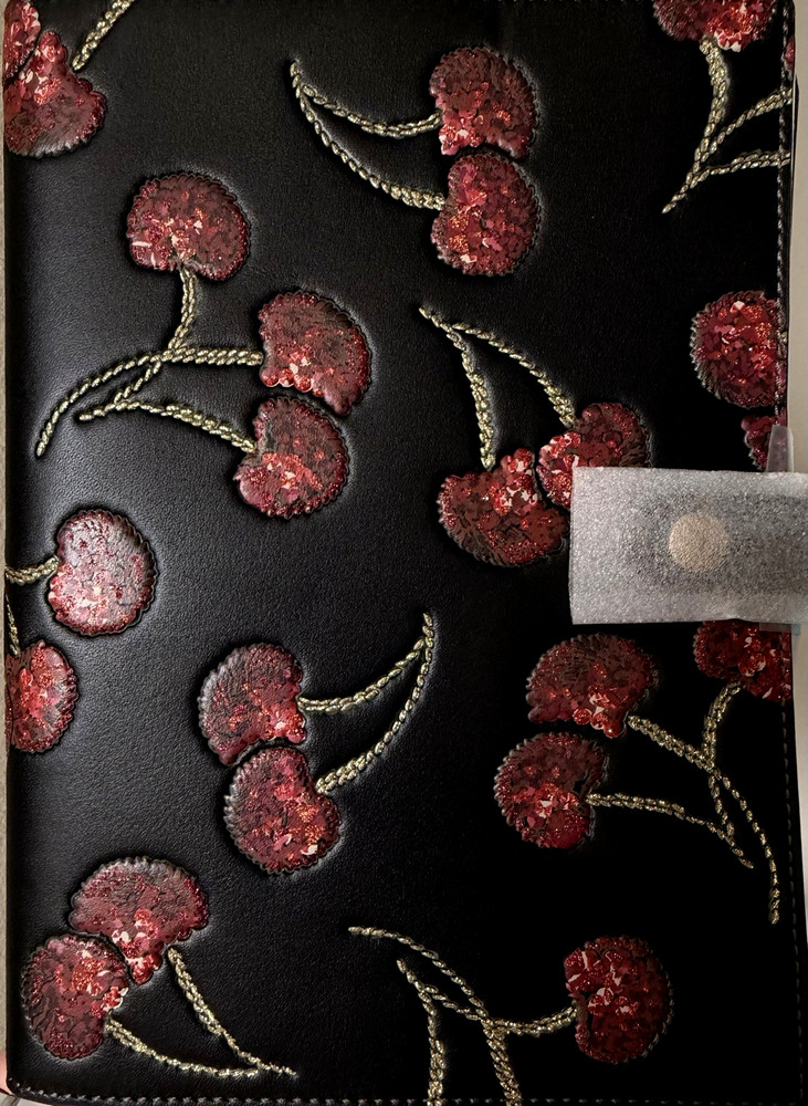 NWT COACH BLACK/RED GLITTER CHERRY NOTEBOOK CDB79