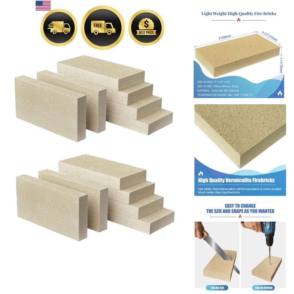 Fire Bricks for Wood Stove Replacement 12 Pack High Temp Heat Resistant