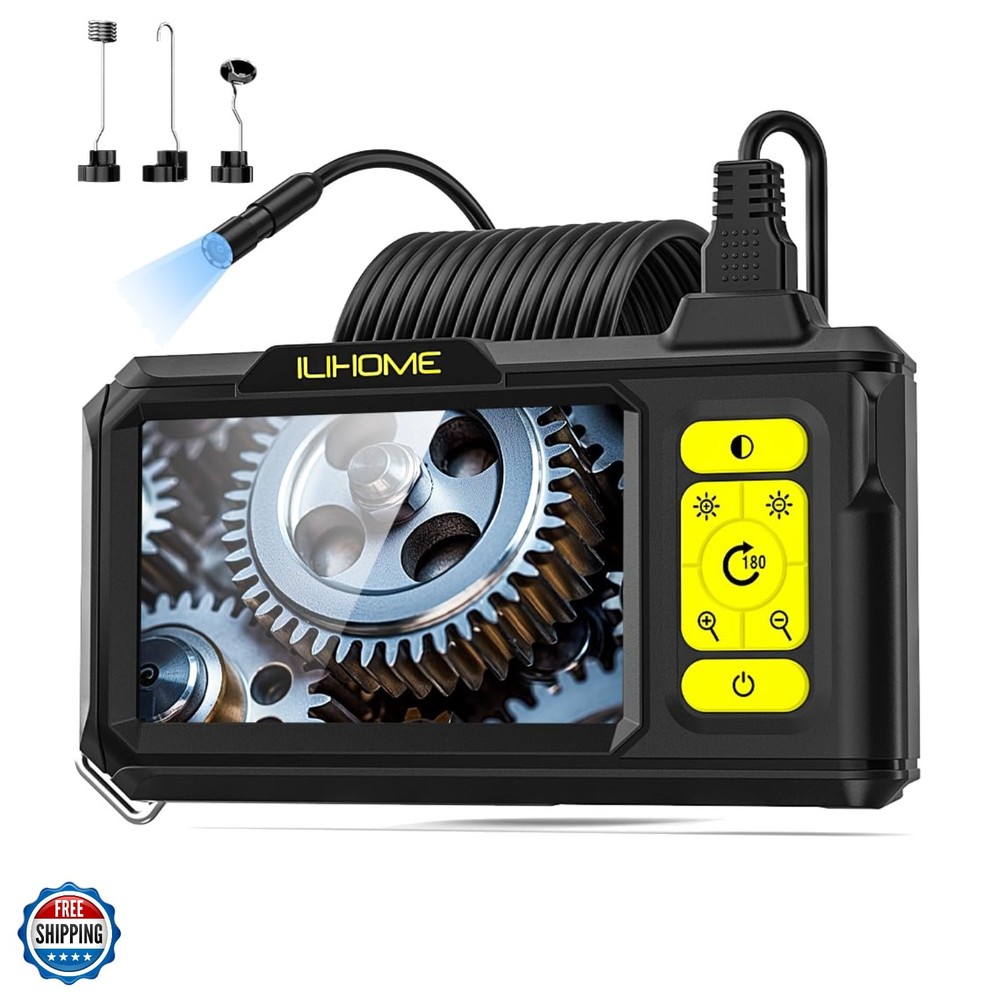 Borescope Camera with Light, 1080P HD Endoscope with 8 Adjustable LEDs, 4.3" ...