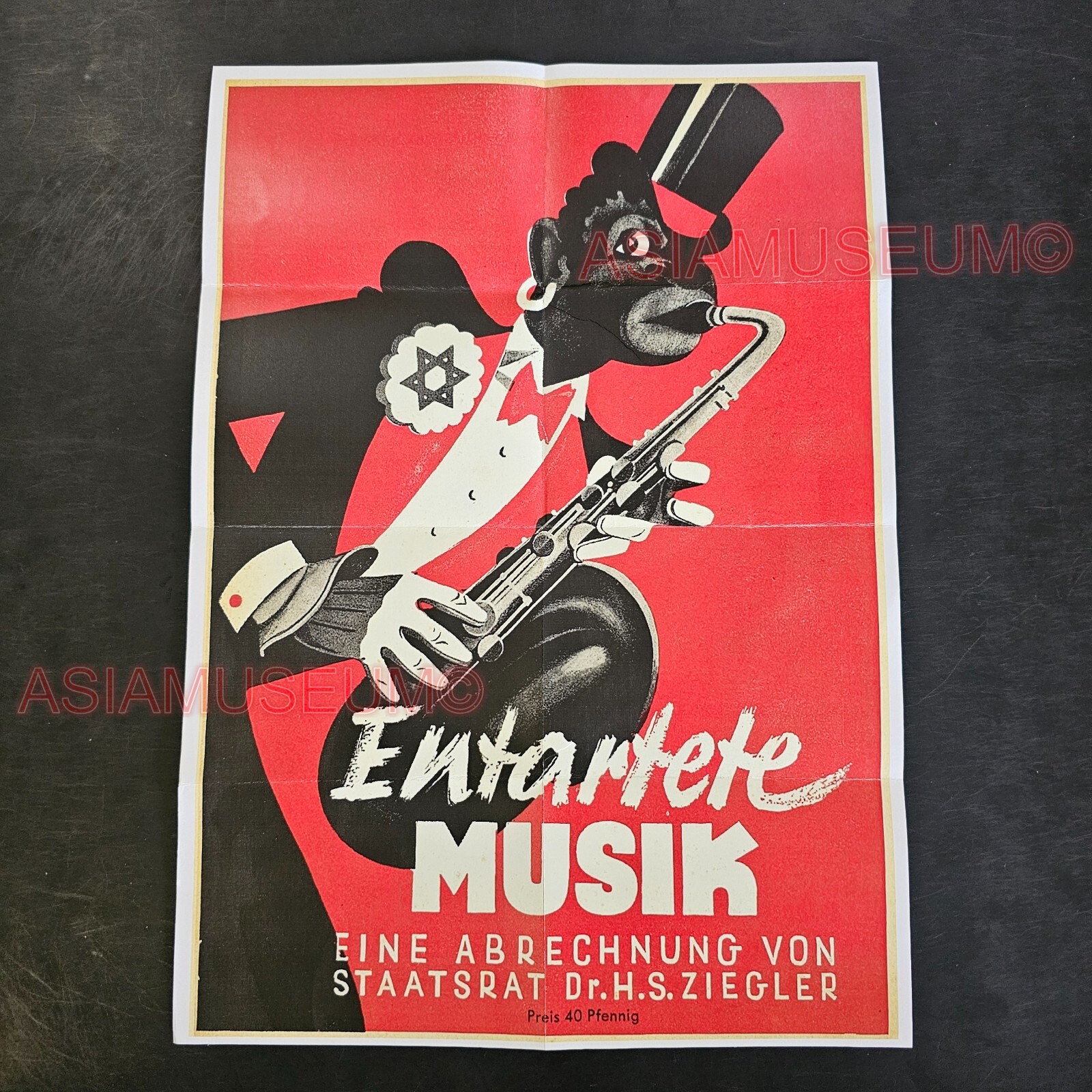 1944 WW2 USA AMERICA ENTARTETE MUSIC MONKEY SAXAPHONE WAR PROPAGANDA POSTER G137