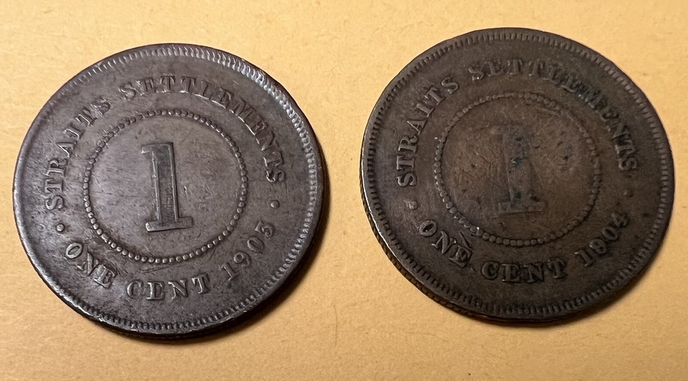 1903 and 1904 Straits Settlements One Cent, Two Coins