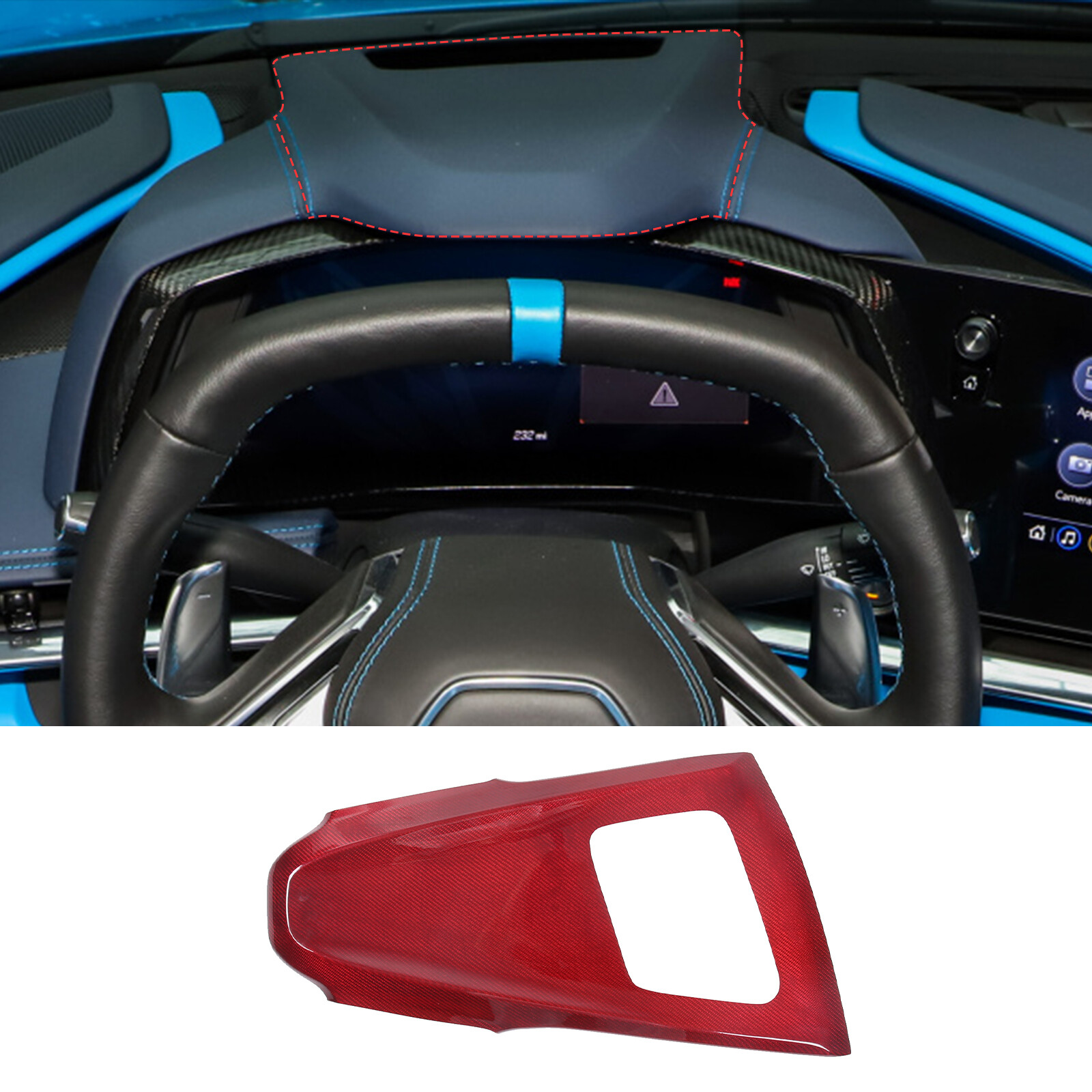 Red Real Carbon Fiber Interior Set Decor Cover Trim Kit for Corvette C8 20-25