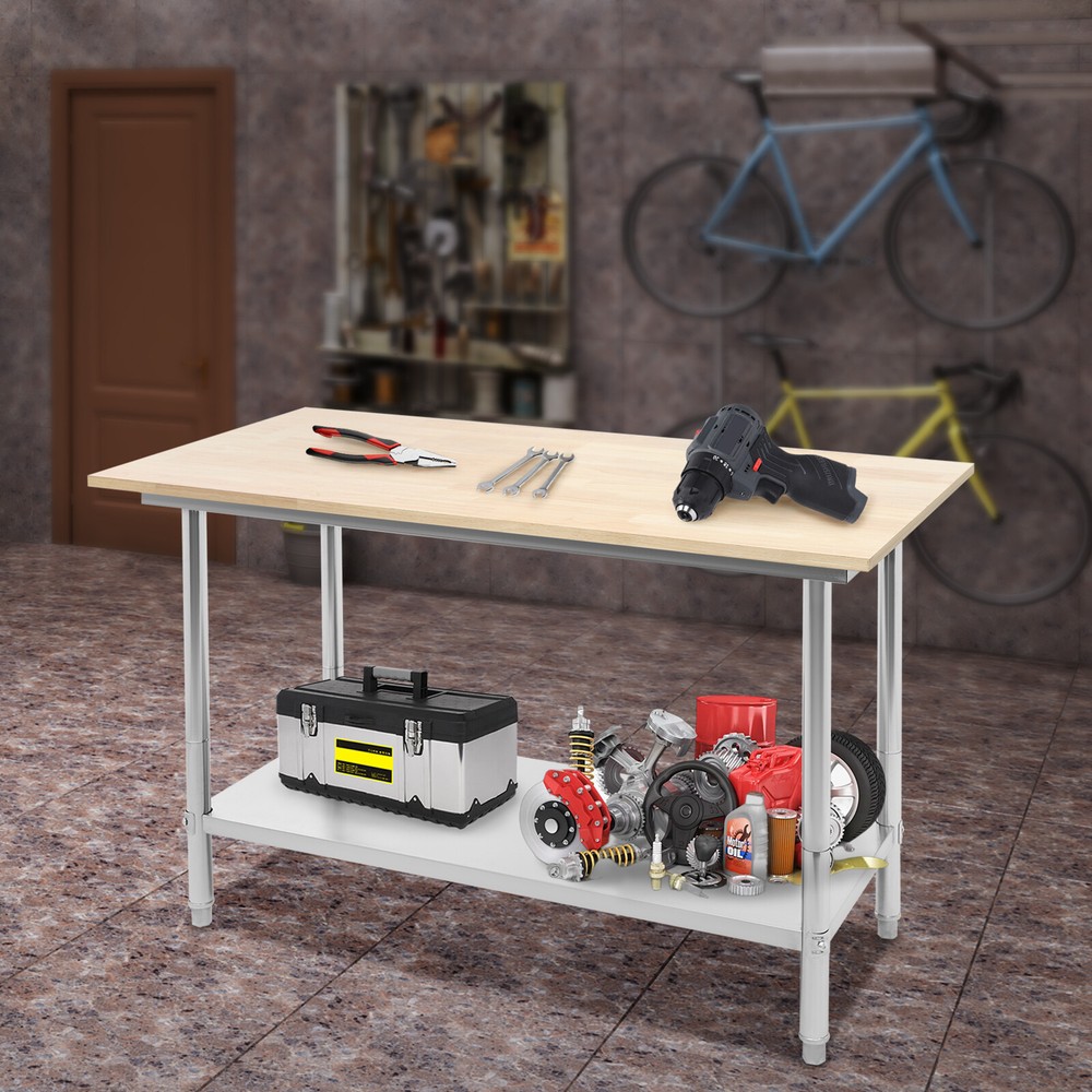 Oak Wood Top Work Table Workbench Work Table with Undershelf 500kg Load Capacity