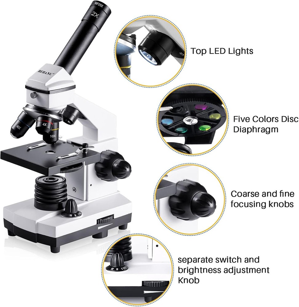 Microscope Adults Kids 100X-2000X Compound Microscope W/ Microscope Slides