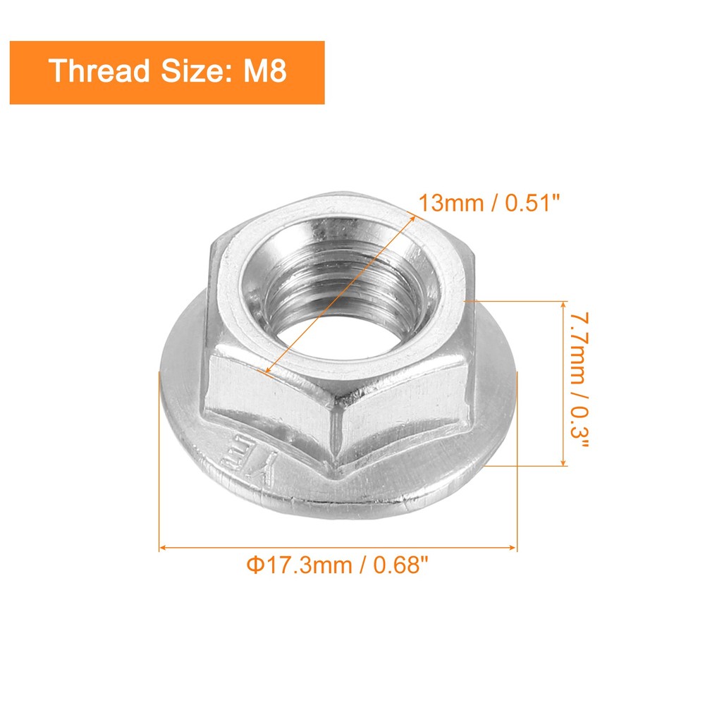 Flange Left Hand Nuts, M8x1.25mm Flange Left Hand Reverse Nuts, Silver 5pcs