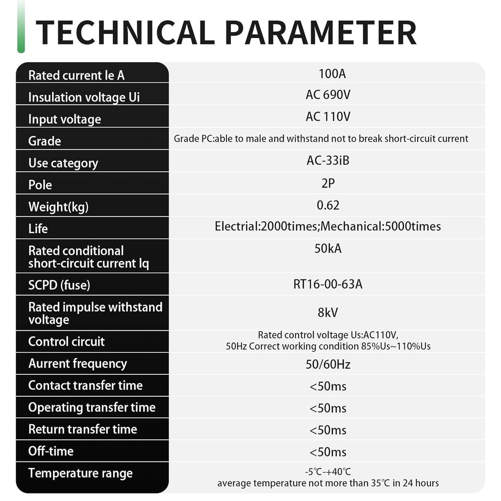 100Amp AC110V Automatic/Manual Transfer Switch 2P 50/60Hz, 2POLE 100A Mini AT...