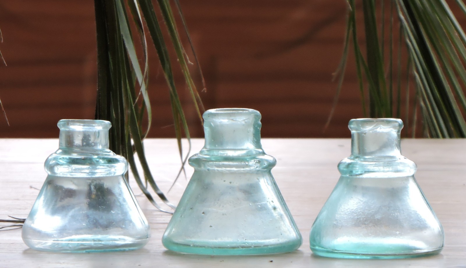 CARTER'S 1897, LOT OF 3 ANTIQUE AQUA MOLD BLOWN CONE INK BOTTLES