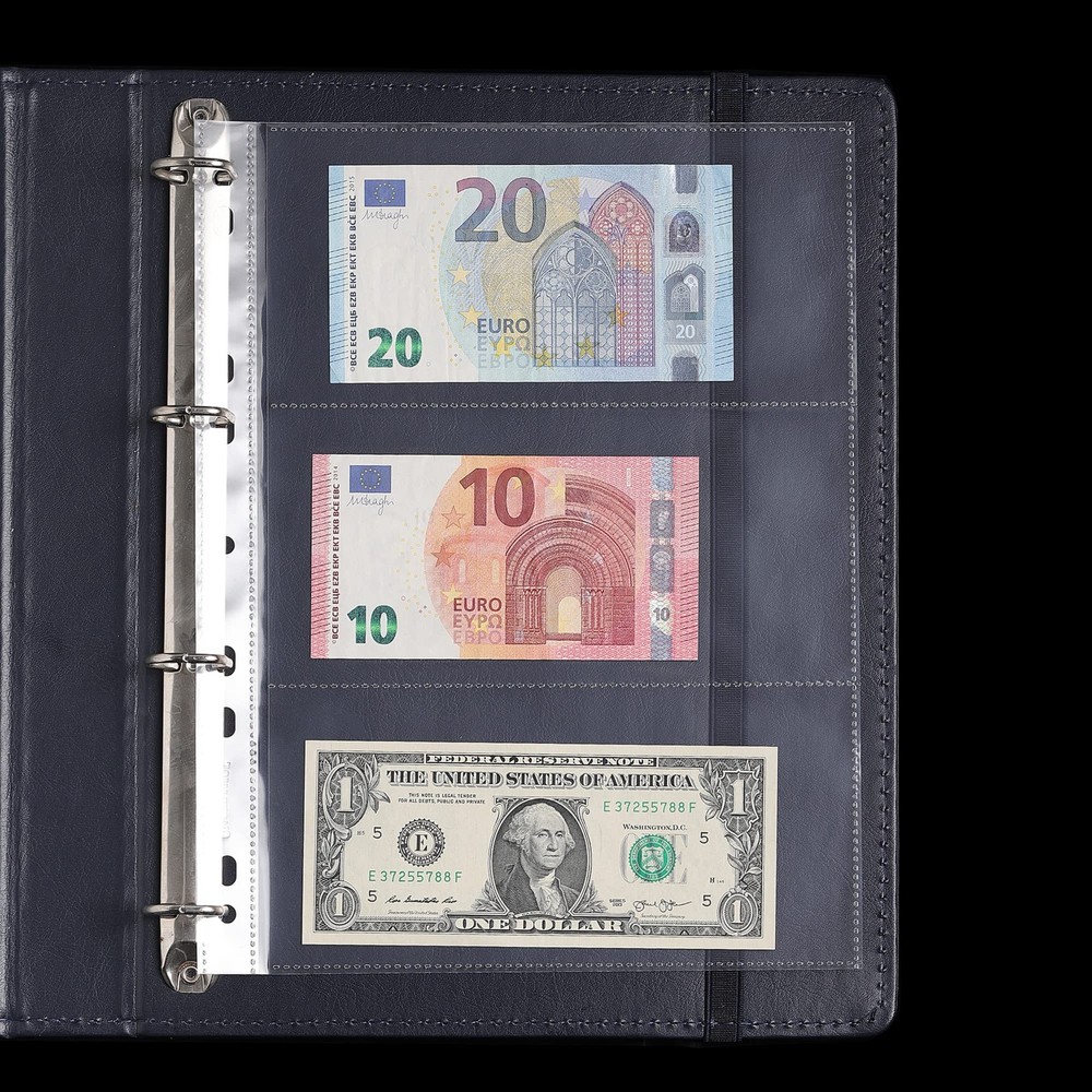 100 Sheets Currency Pages - 3 100 Sheets(3 Pockets/Sheet), Transparent