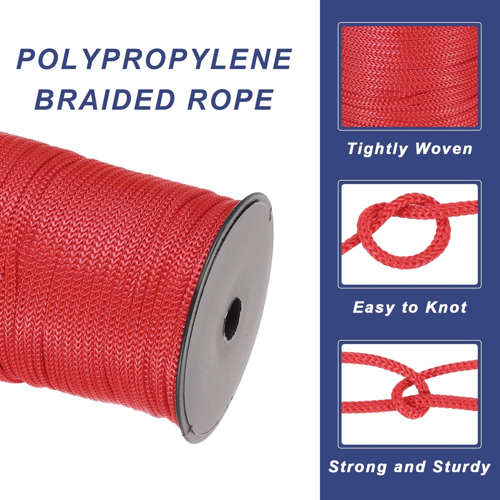 1/4 Inch Braided Polypropylene Rope, 100m for Red Nylon