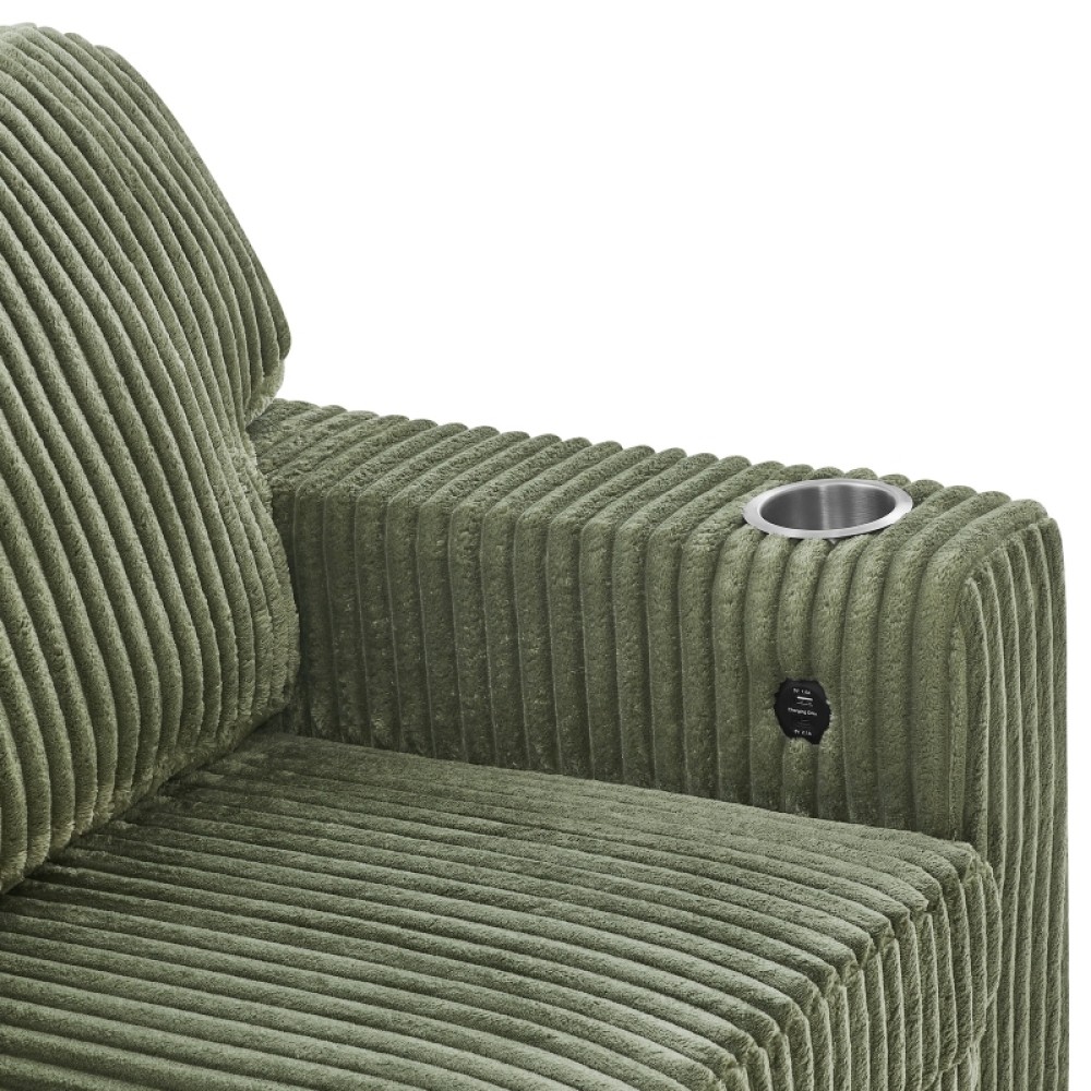 L-Shaped Sofa Bed w/ Pull-Out Sleeper & USB/Type-C, Corduroy, Olive Green