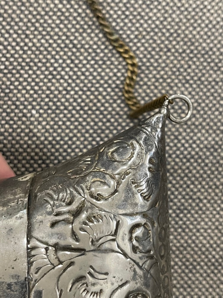 Vintage Antique Silver Played Coin Purse / Pillow Purse w/ Scrolling Design