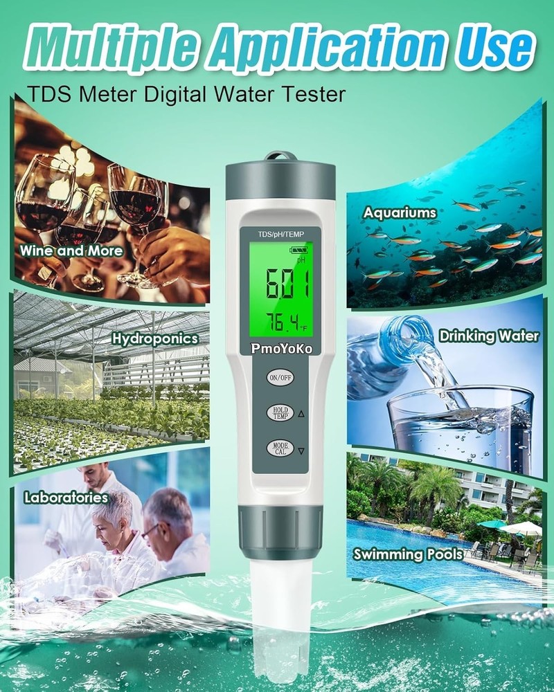 Multi-Functional Water Tester with Auto-Activated Backlight for Ease of Use