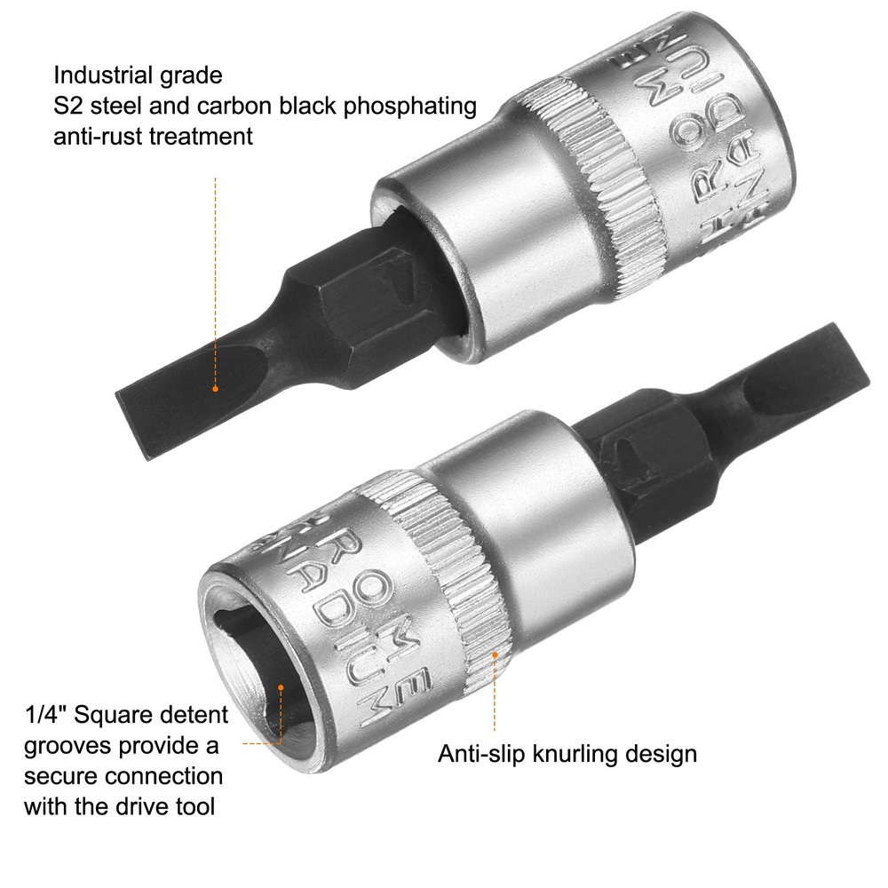 3pcs FD4 Slotted Bit Socket 1/4" Square Drive Extension Impact Bit, Black