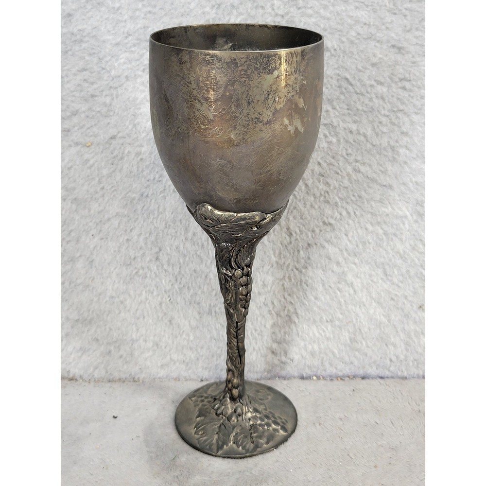 Godinger Silver Art Co Grape Vine Stem Wine Goblets Silver Plate Set of 2 Ornate