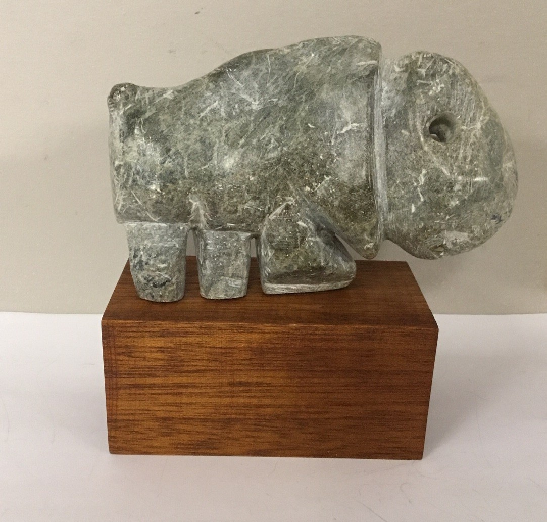 Carved Soapstone Abstract Animal Carving Musk Ox 6x5x2” Mounted On Wood
