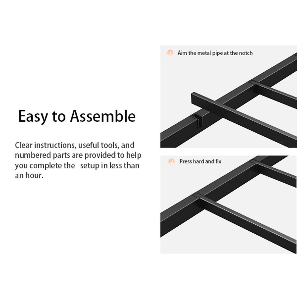 Black Metal Queen Bed Frame with High Headboard, Support, Ample Storage Space,