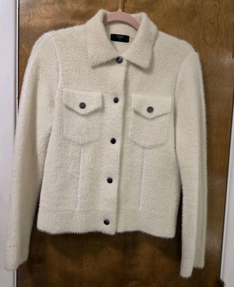 TAHARI Cream White Teddy Bear Shacket Size Small Euc