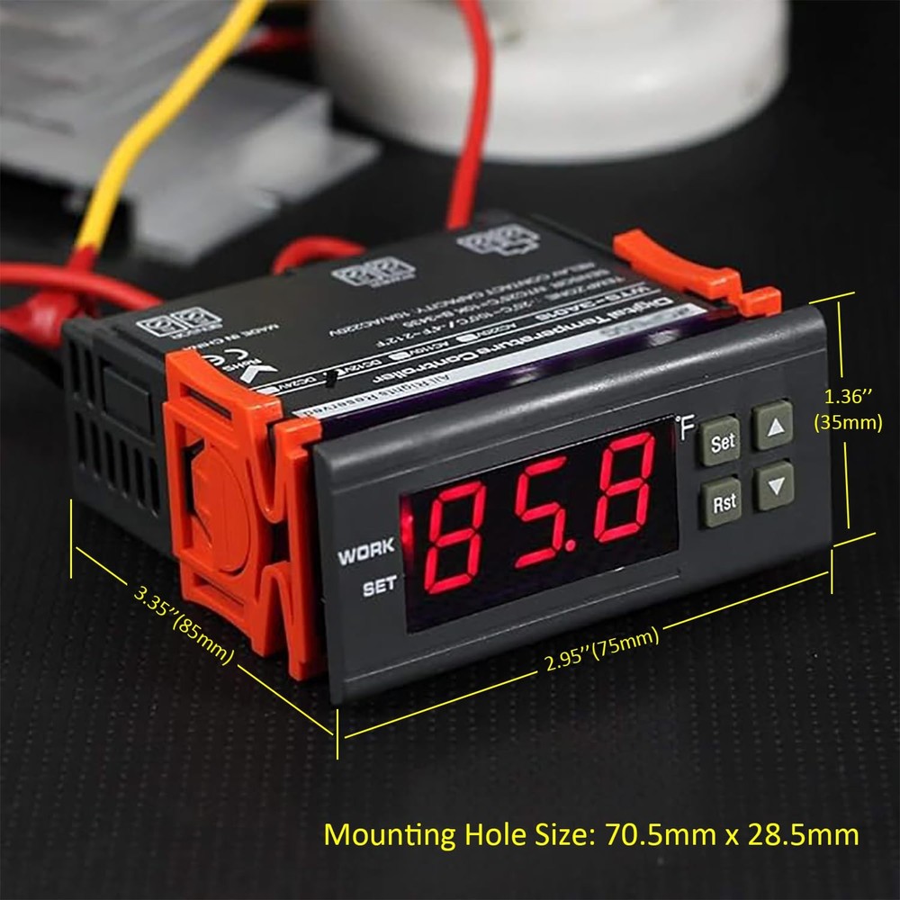 bayite DC 12V Fahrenheit Digital Temperature Controller 10A 1 Relay with NTC ...