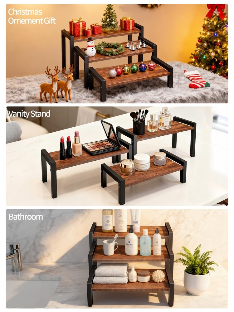 Wood Risers Display Stands & Cupcake Stand, 3 Tier Stepped Display Shelf for ...
