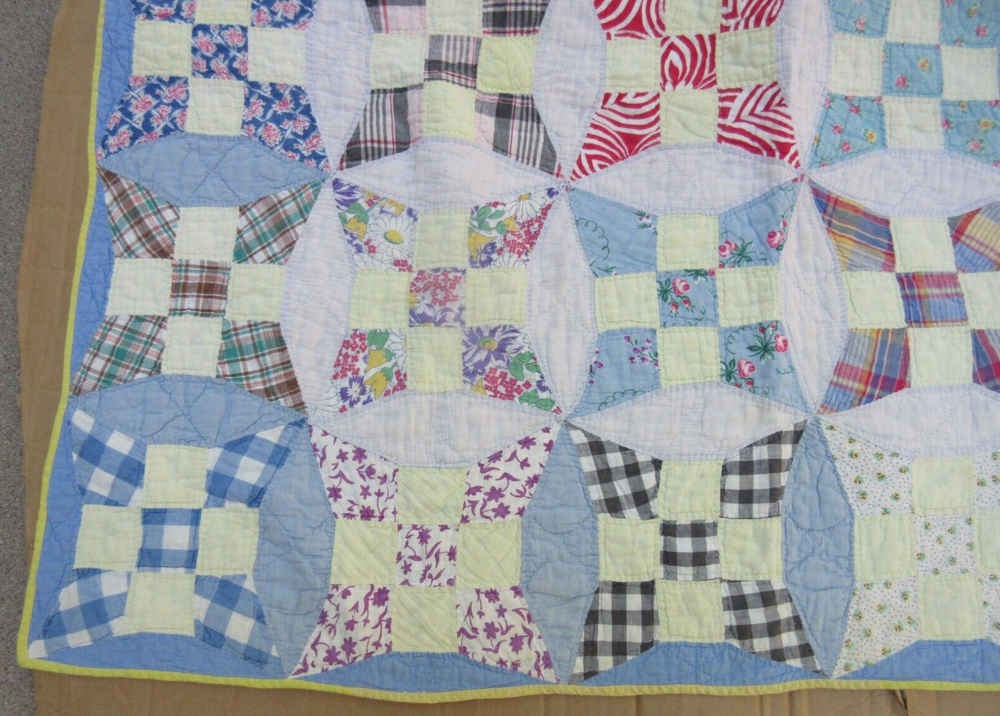 Quilted Patchwork Quilt Hand Sewn 74" x 49"