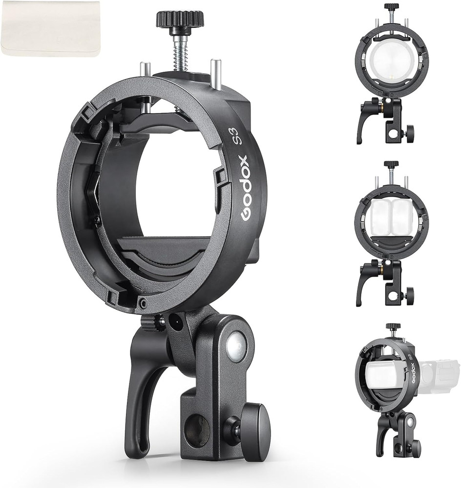 S3 Bowens Mount Flash Bracket, Compact & Lightweight with ±90° Tilt, Non-Slip Si