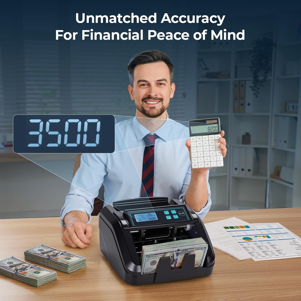 MUNBYN IMC51 Money Counter Machine Count Value, Add+Batch/Add+ Value Mode Bil...