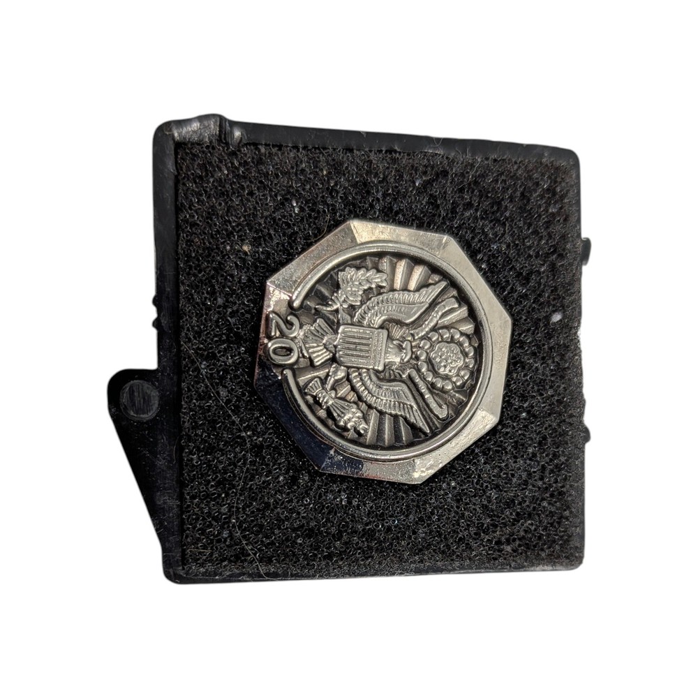 US Military 20 Year Service Emblem Pin Badge Sterling Silver