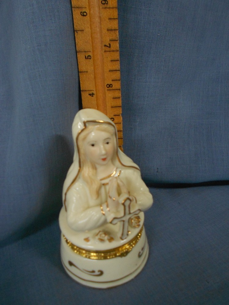 Baum Brothers Mary with Cross Rosary Beads Container 4 inches high