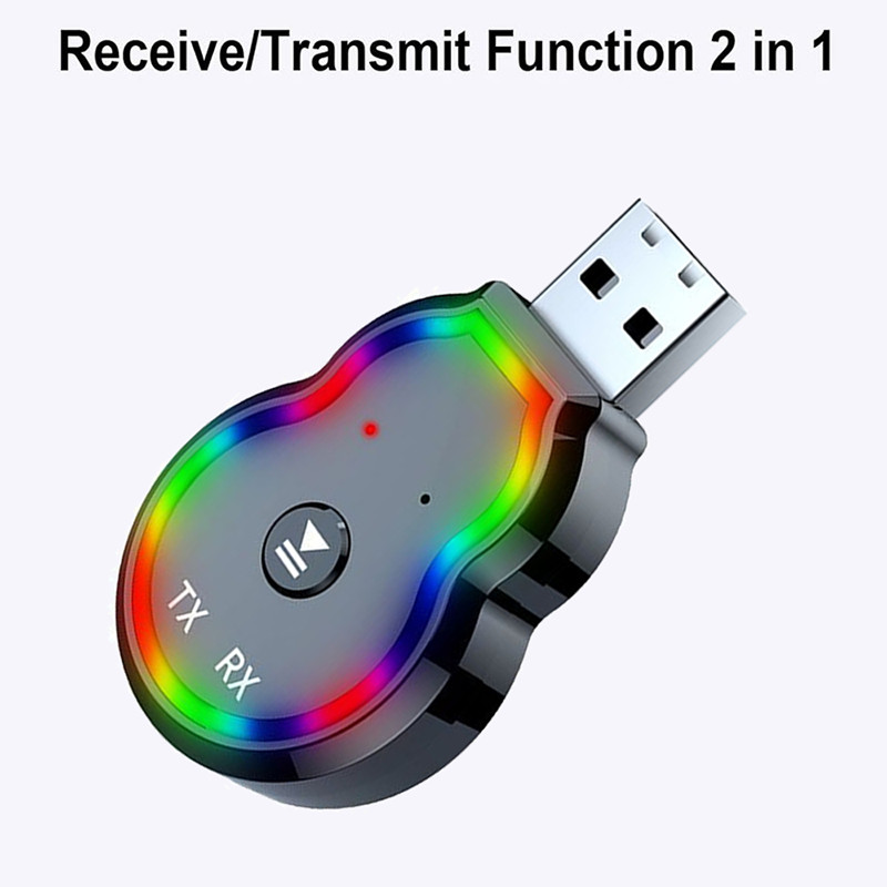 USB with LED Lights Bluetooth 5.0 Transmitter Receiver 2 in 1 Audio Adapter