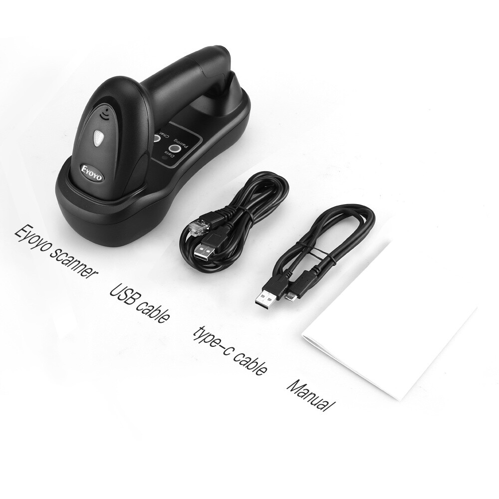 Eyoyo 1D Wireless Barcode Scanner Bar Code Reader USB Charging Base for PC Phone
