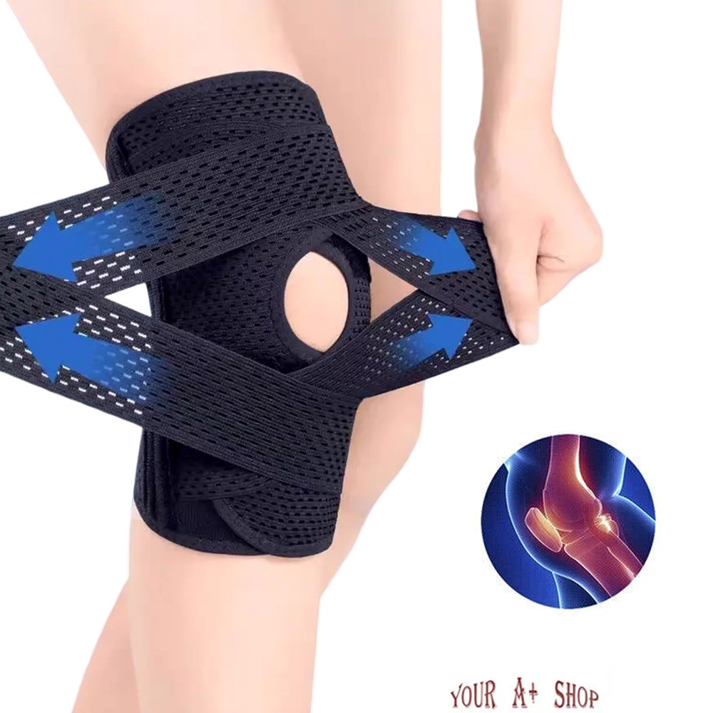 Black Knee Brace Compression Sleeve Joint Support Open Patella Stabilizer Wrap