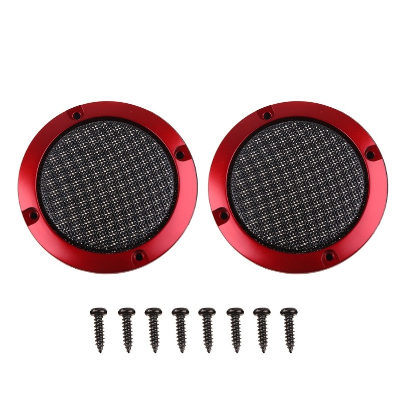 2 Pcs Red 3" Speaker Decorative Circle with Black Protective Grille Mesh Prot