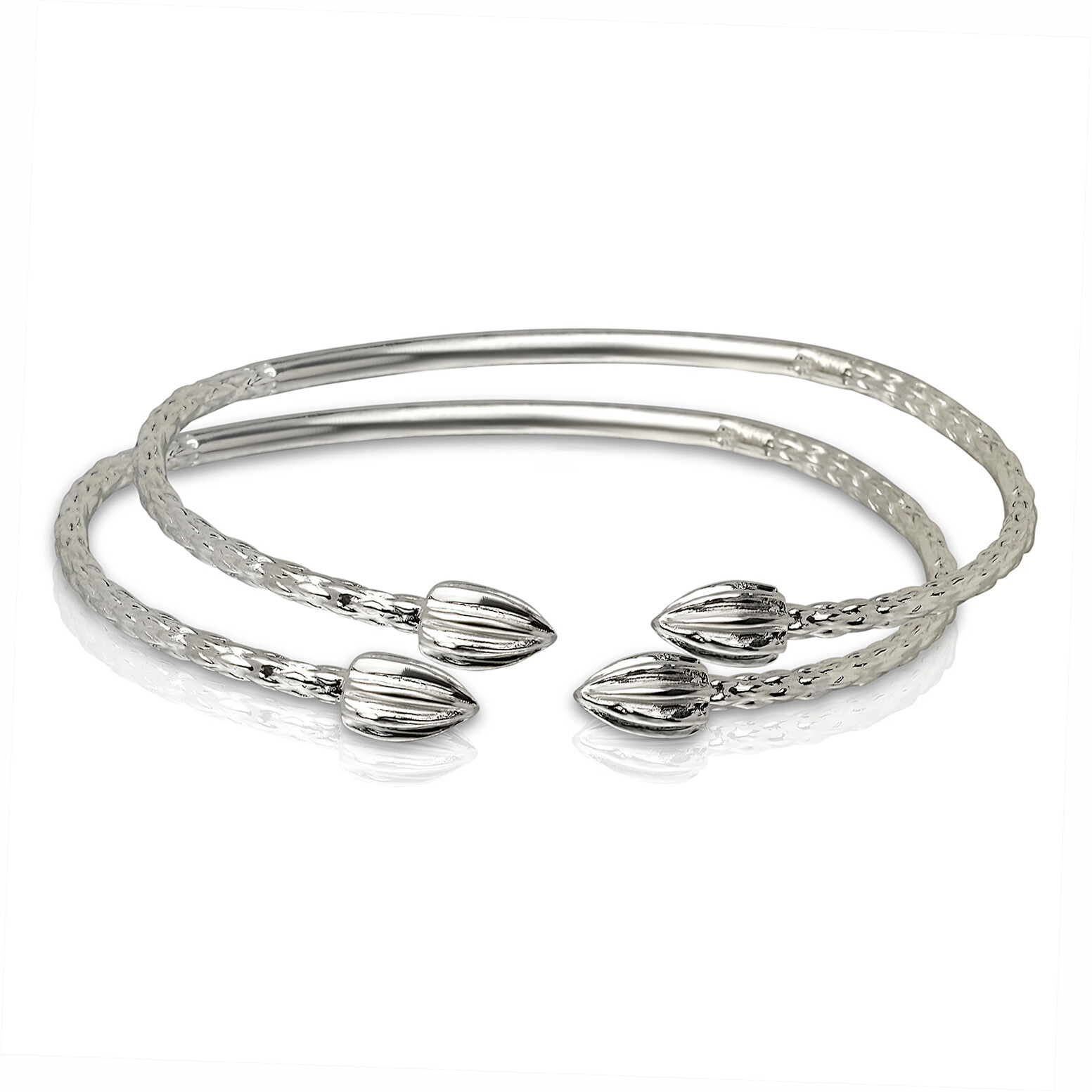 Cocoa Pods Pointy Bulb Ends .925 Sterling Silver West Indian Bangles, 1 pair