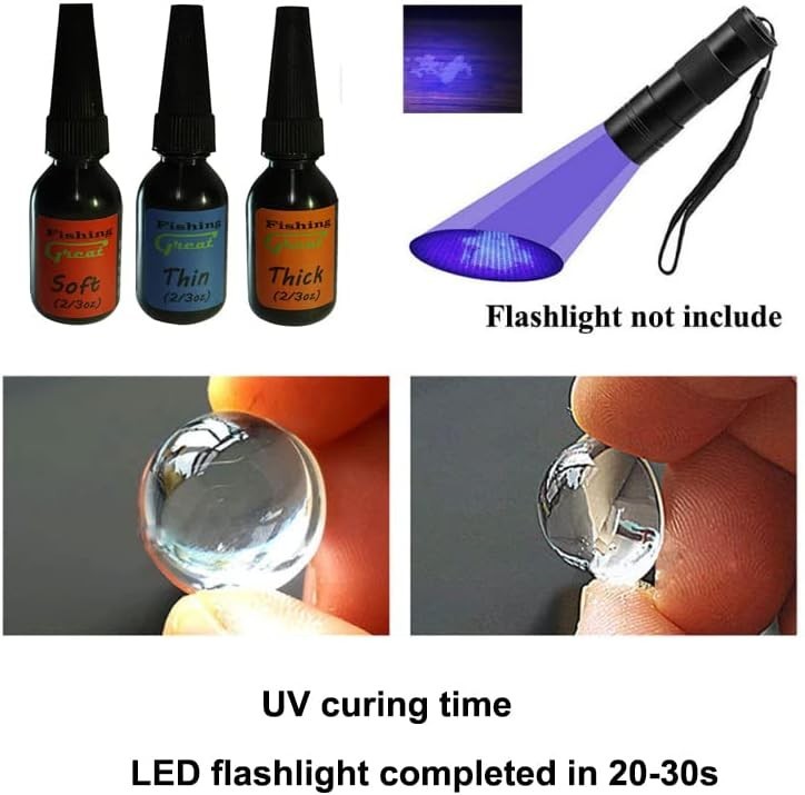 Versatile Fly Tying UV Glue Set with 12 LED Curing Light - Durable & Clear