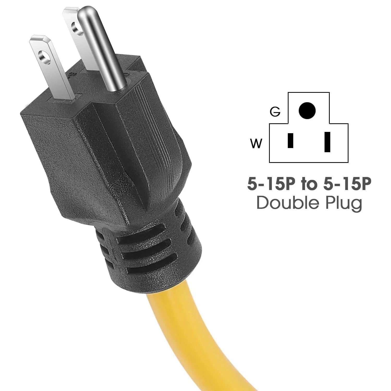 3 Prong Plug 125V Double Male Extension Cord For NEMA 5-15P to 5-15P Yellow