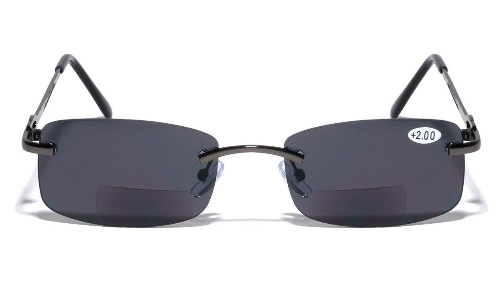 Men BIFOCAL Metal Rimless Rectangular Reading SunGlasses - Outdoor UV Reader