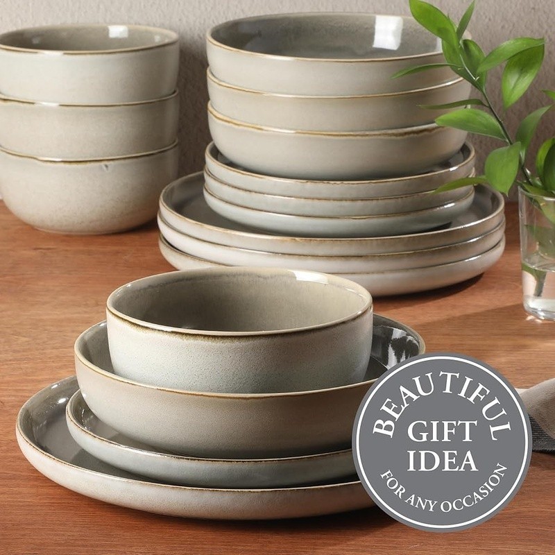 Stoneware Dinnerware Set 16pcs Includes Plates Bowls Gift Ready Durable Kitchen