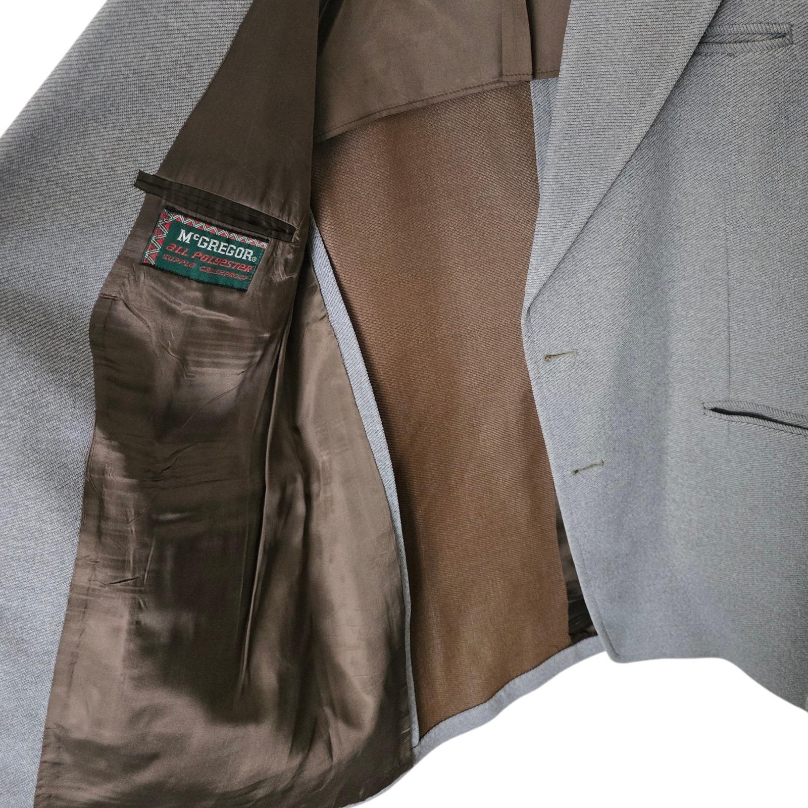 Vintage 1970s Polyester Hopsack Suit 44L 36x33 Flared Leg Wide Lapel