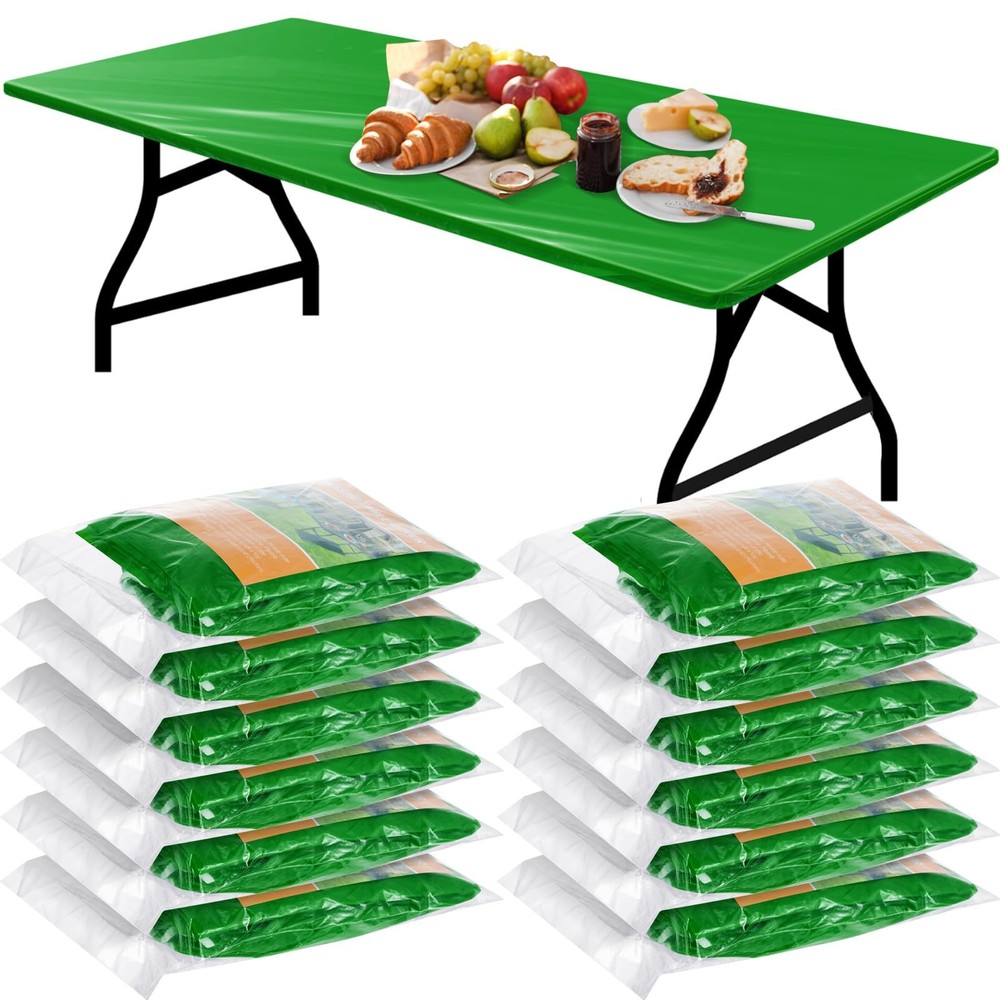 Boao 12Pcs Disposable Plastic Tablecloths Fitted Waterproof Rectangular for Part