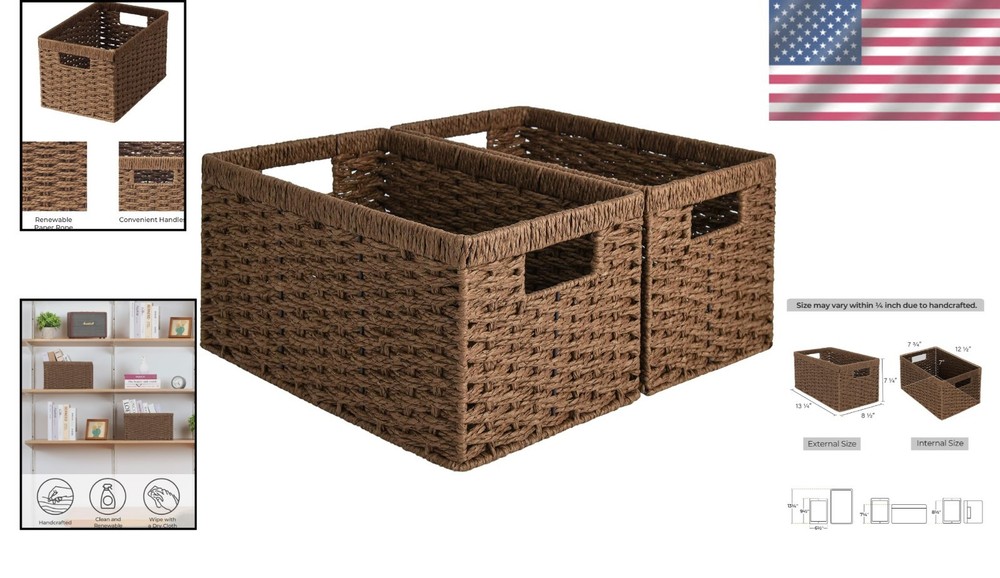 Dark Brown Storage Baskets, Rectangular Shape, 2-Pack