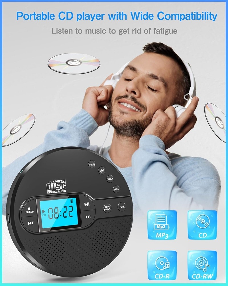 Portable CD Player with Bluetooth, Walkman CD Player with FM Transmitter Black