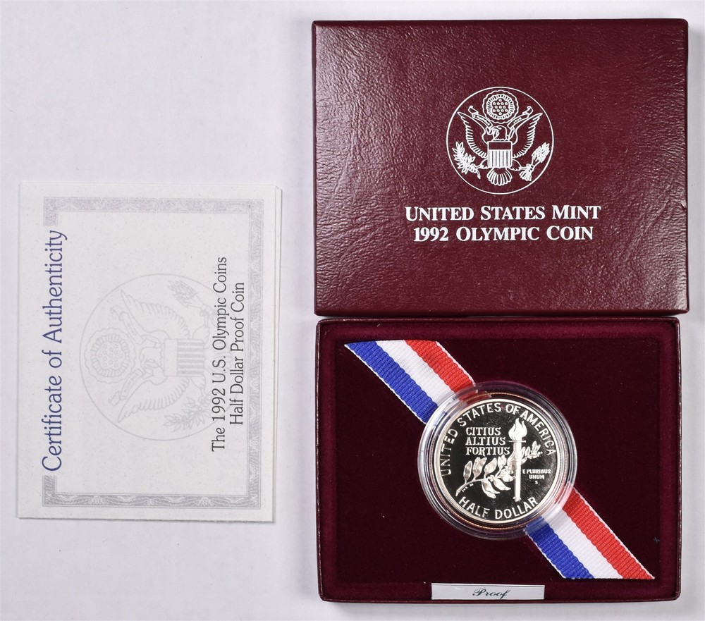 1992 Olympics Gymnastics Clad Commemorative Half Dollar - Proof With Box & COA