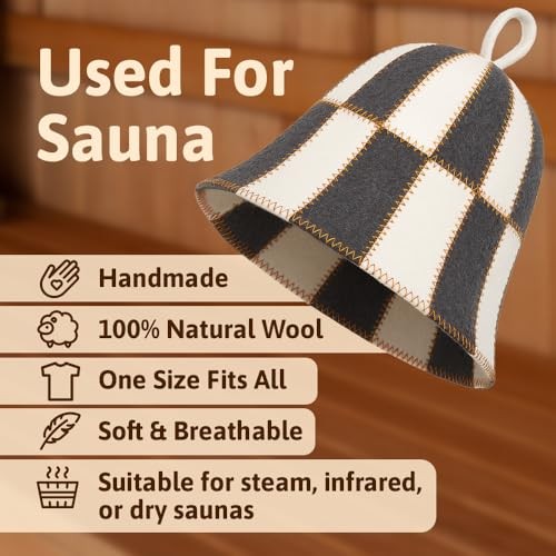 Wool Sauna Hat Checkered - Wool Banya Hat Sauna Cap for Men - Sauna Cap for