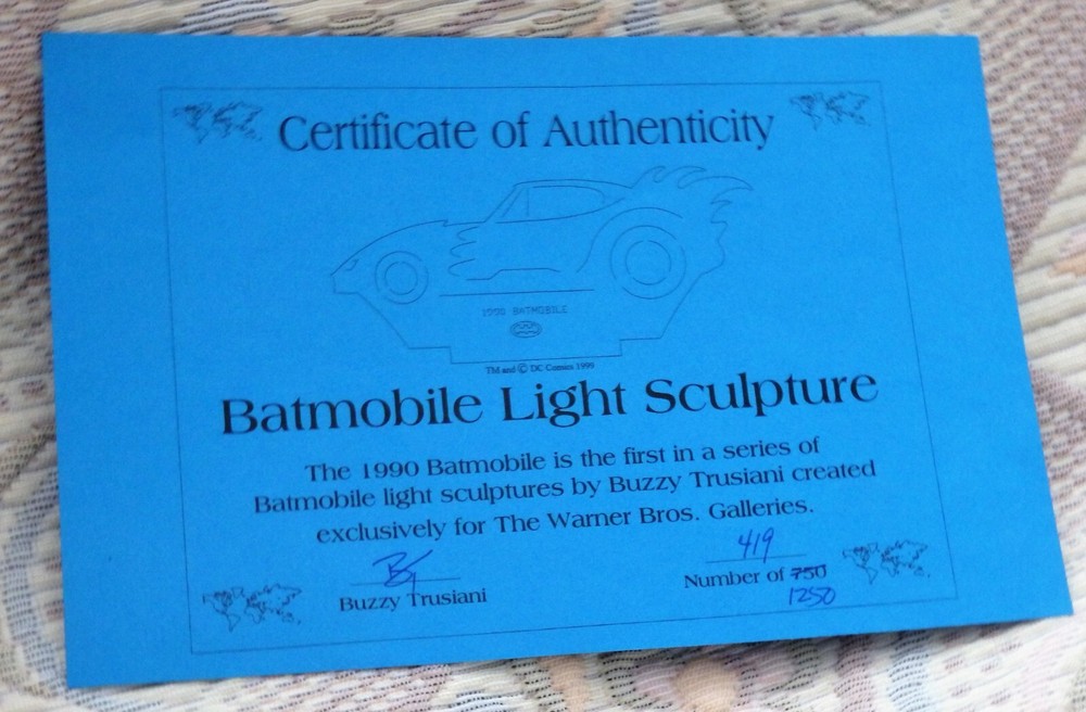 "Buzzy Light" Light Sculptures by Buzzy Trusiani - 1990 Batmobile (COA)