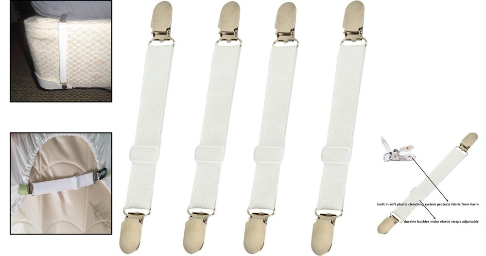 Elastic Bed Sheet Holder Clips - 4 Pack Adjustable Fasteners for Secure Sheets