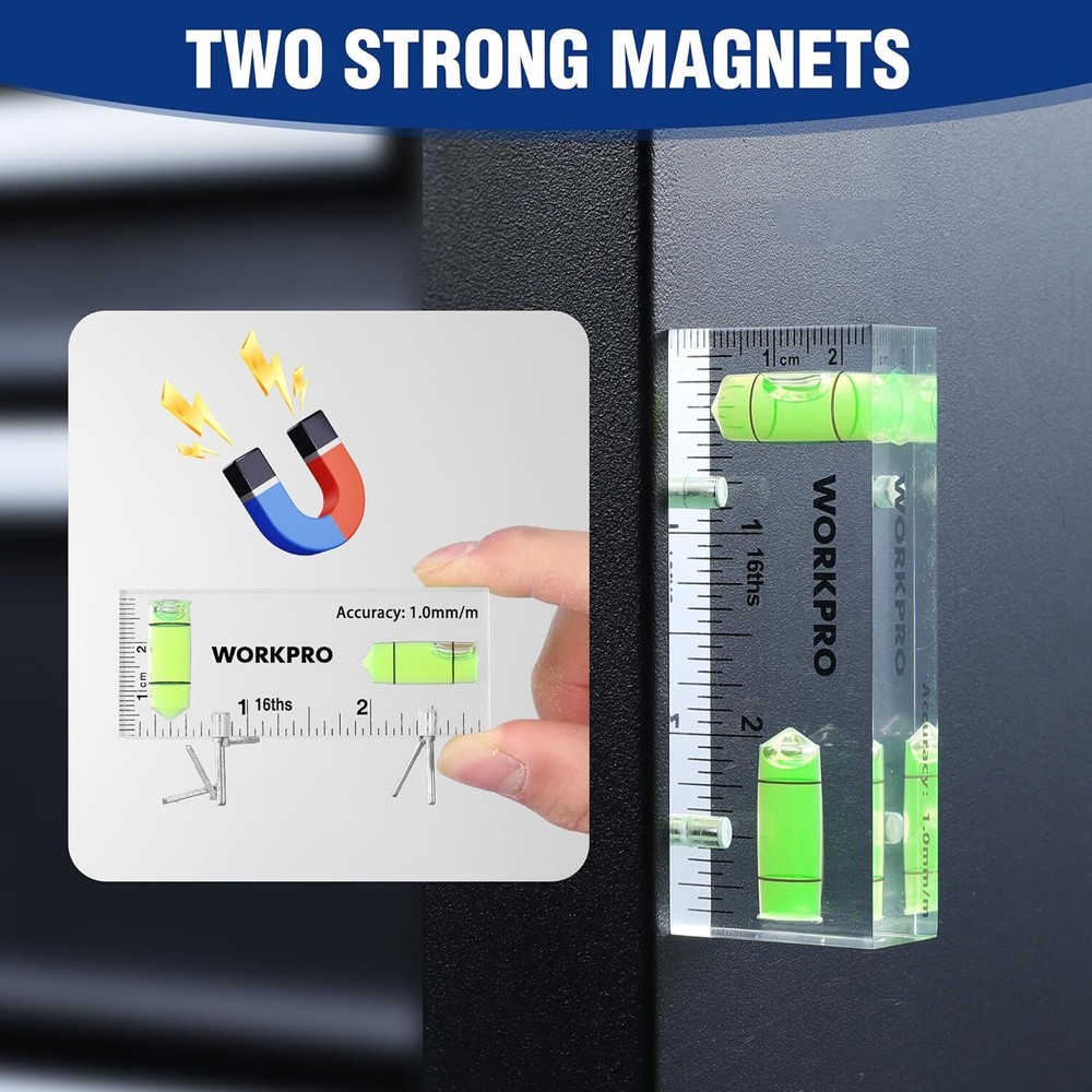 WORKPRO Small Level, 3 Inch Mini Level Tool Magnetic Level w/2 Different Bubbles