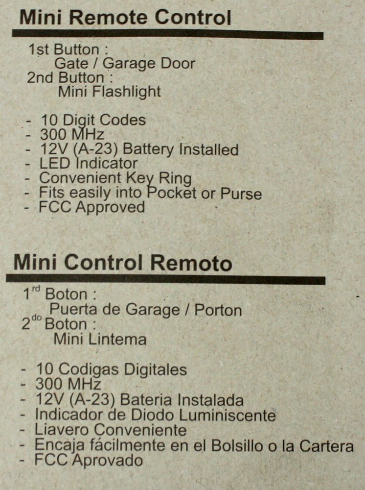 10 Digit Code Mini Remote Control Garage Door/Gate Transmitter w/ Mini Light