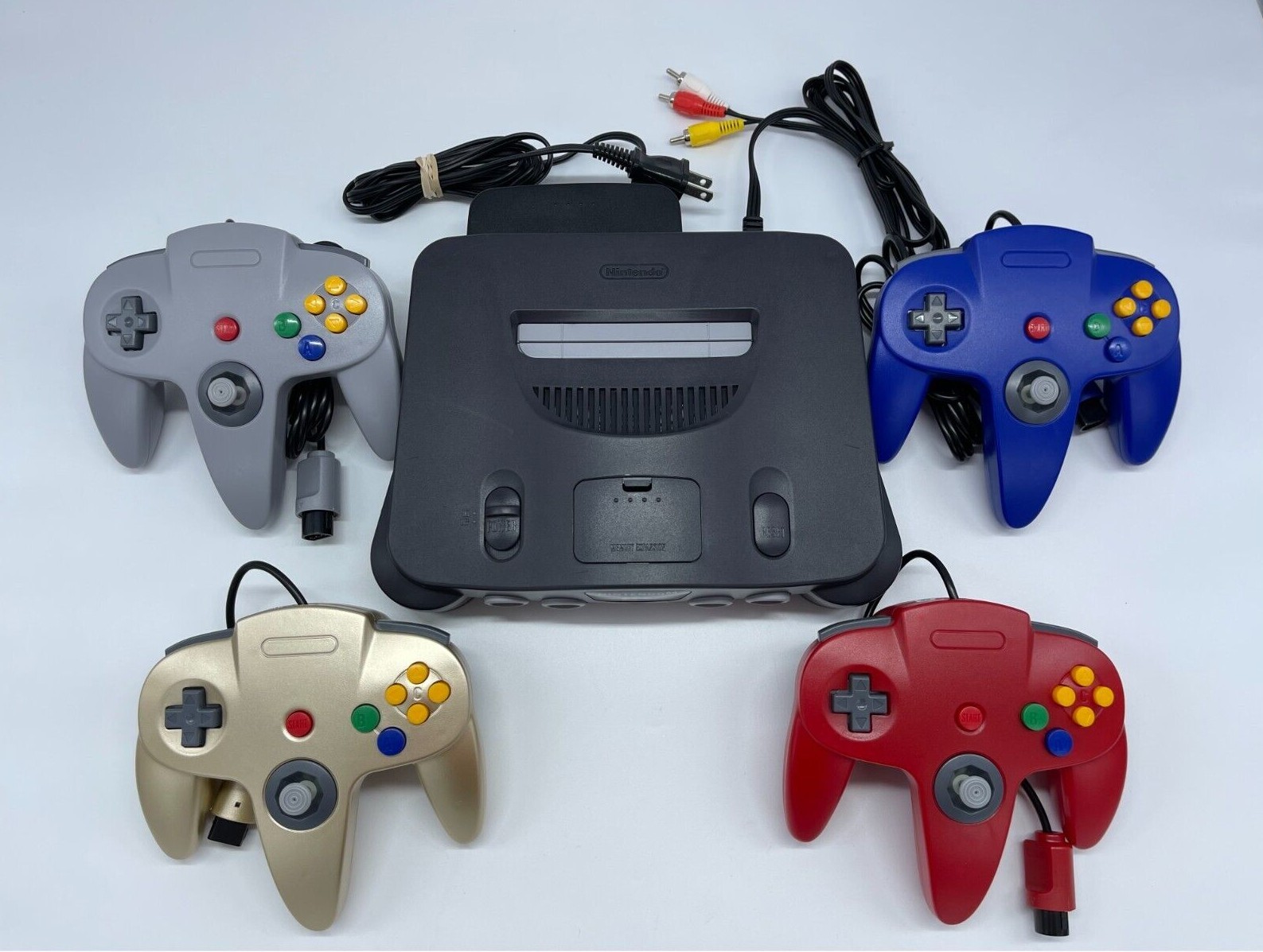 EXCELLENT - N64 Nintendo 64 Console + UP TO 4 NEW CONTROLLERS + Cords + CLEANED!