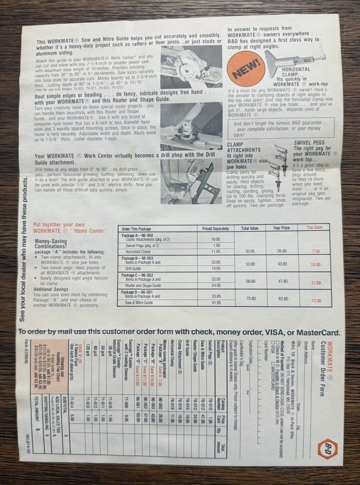 Black & Decker WORKMATE 85 Work Center Owners Operators Manual + Insert No Bench
