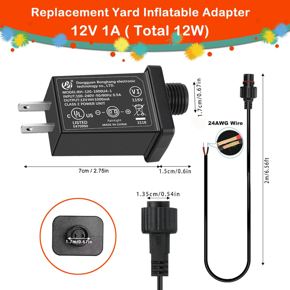12V 1A Class 2 Power Supply, UL Listed Replacement Yard Inflatable Adapter for C